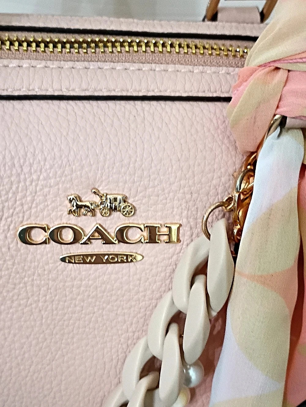 Coach Rowan Large Satchel Bag With Shell Charm Pink & White - Picture 7 of 10